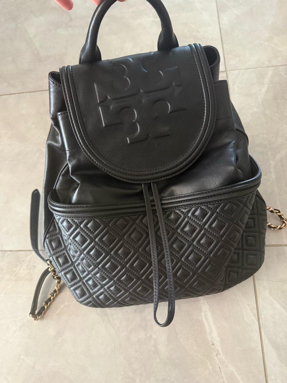 Tory Burch Quilted Lambskin Leather Backpack Black - Picture 3 of 9